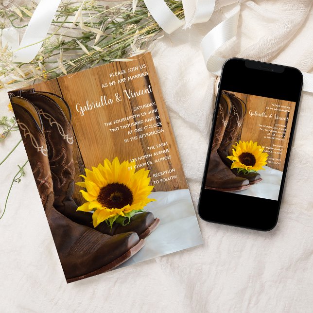 Country Sunflower Western Wedding Invitation (Creator Uploaded)