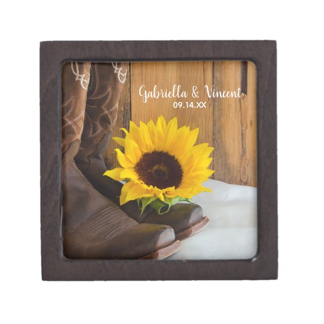 Country Sunflower Western Wedding Jewellery Box (Front)