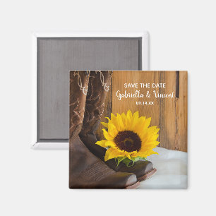 Country Sunflower Western Wedding Save the Date Magnet