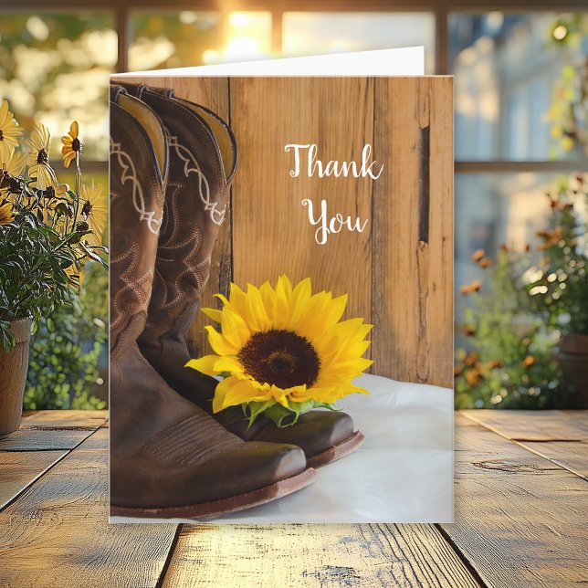 Country Sunflower Western Wedding Thank You Card (Creator Uploaded)