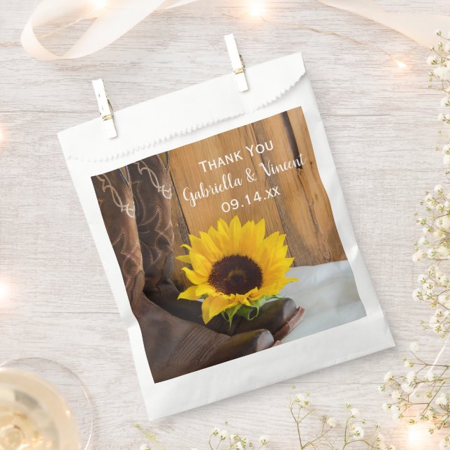 Country Sunflower Western Wedding Thank You Favour Bag (Clipped)