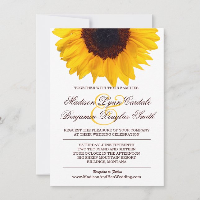 Country Sunflower White Wedding Invitations (Front)