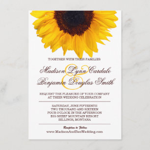 Country Sunflower White Wedding Invitations