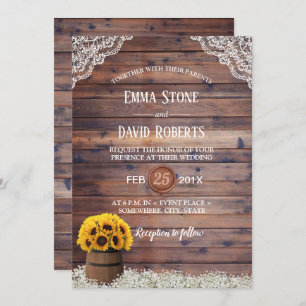 Country Sunflower Wine Barrel Rustic Wedding Invitation
