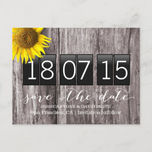 Country Sunflower Wood Background Save the Date Announcement Postcard