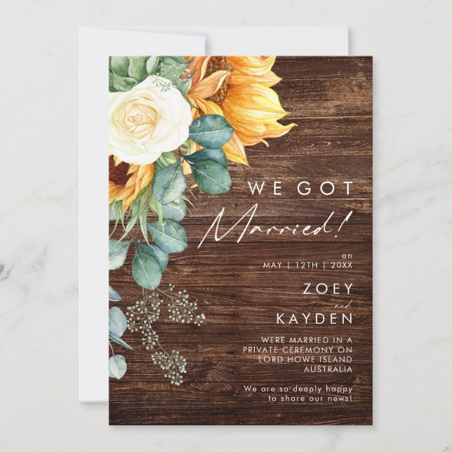 Country Sunflower | Wood Elopement Announcement (Front)