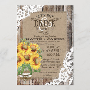 Country Sunflower Wood Lace Rustic Wedding Invitation