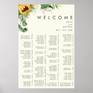 Country Sunflower   Yellow Alphabetical Seating Poster