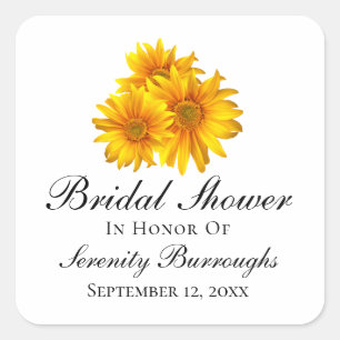 Country Sunflower Yellow Floral Bridal Shower Square Sticker
