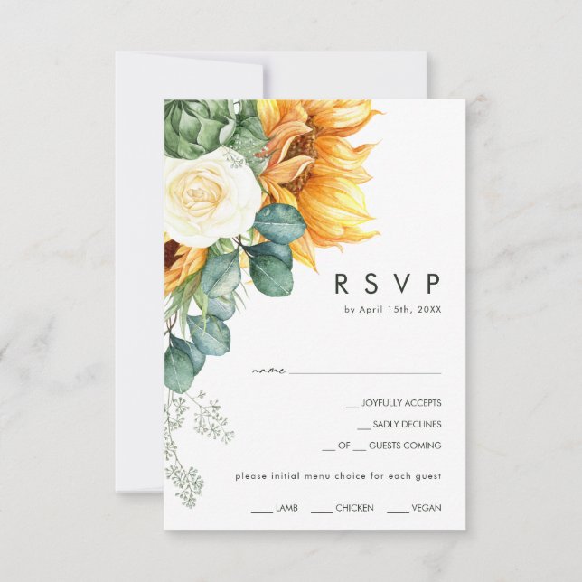 Country Sunflower Yellow Menu Choice RSVP Card (Front)