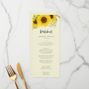 Country Sunflower   Yellow Wedding Dinner Menu