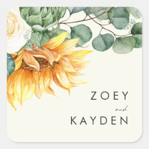 Country Sunflower Yellow Wedding Envelope Seals