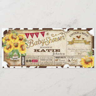 Country Sunflowers and Cow Print Baby Shower Invitation