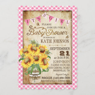 Country Sunflowers and Gingham Check Baby Shower Invitation