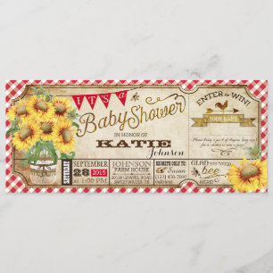 Country Sunflowers and Gingham Check Baby Shower Invitation