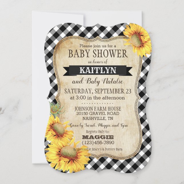 Country Sunflowers and Gingham Check Baby Shower Invitation (Front)
