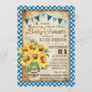 Country Sunflowers and Gingham Check Baby Shower Invitation