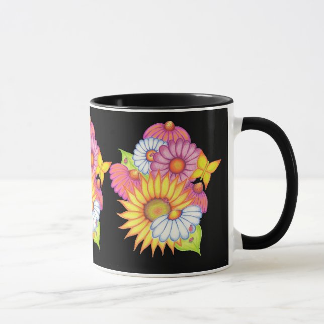 Country Sunflowers Black Coffee Mug (Right)