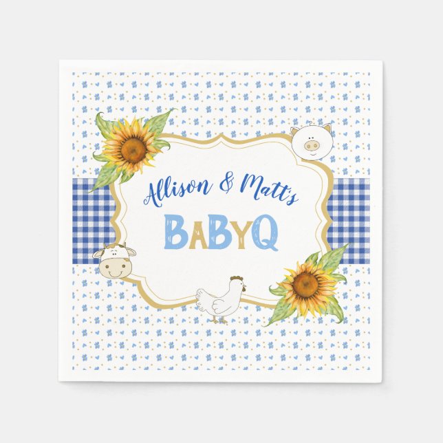 Country Sunflowers Blue Gingham Baby Q Barbeque Napkin (Front)