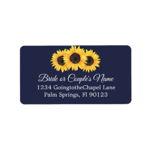 Country Sunflowers Blue Wedding RSVP Address Label