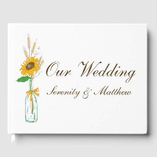 Country Sunflowers Boho Yellow Floral Wedding Guest Book