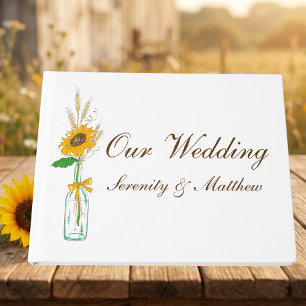 Country Sunflowers Boho Yellow Floral Wedding Guest Book