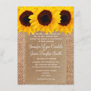 Country Sunflowers Burlap Print Wedding Invitation