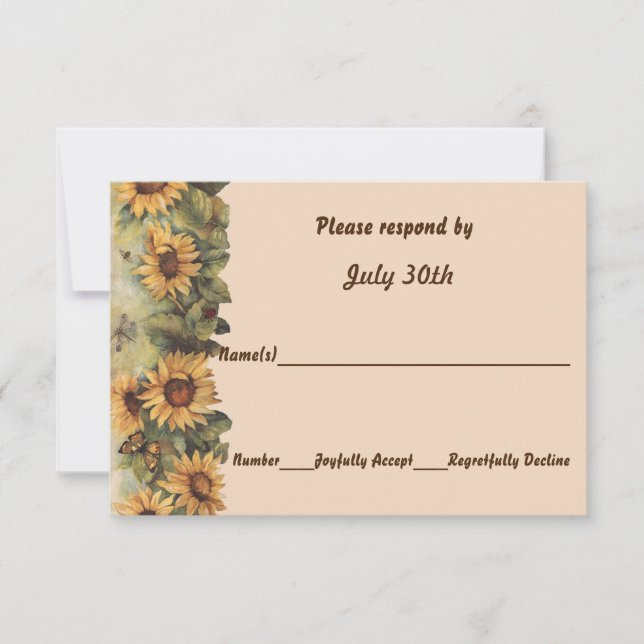 Country Sunflowers & Butterflies Wedding RSVP Invitation (Front)