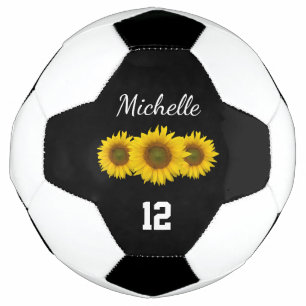 Country Sunflowers Cute Girly Black White  Soccer Ball