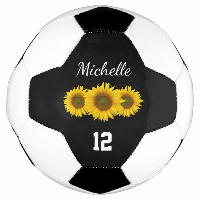 Country Sunflowers Cute Girly Black White  Soccer Ball (Front)