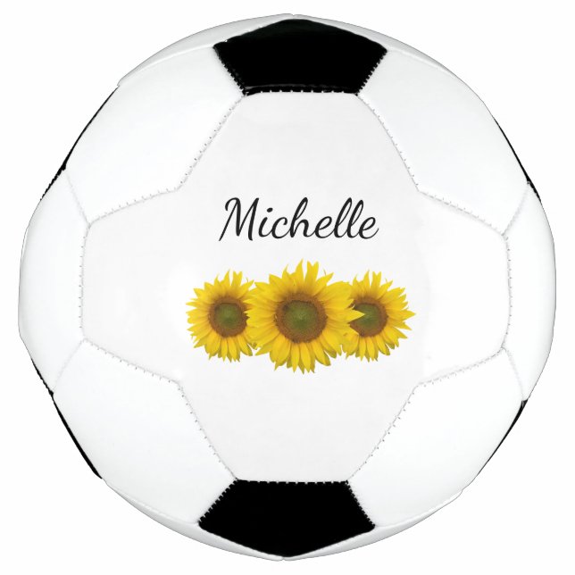 Country Sunflowers Cute Girly Personalised  Soccer Ball (Front)