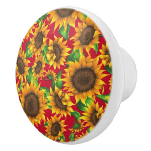 Country Sunflowers Fabric Design Ceramic Knob