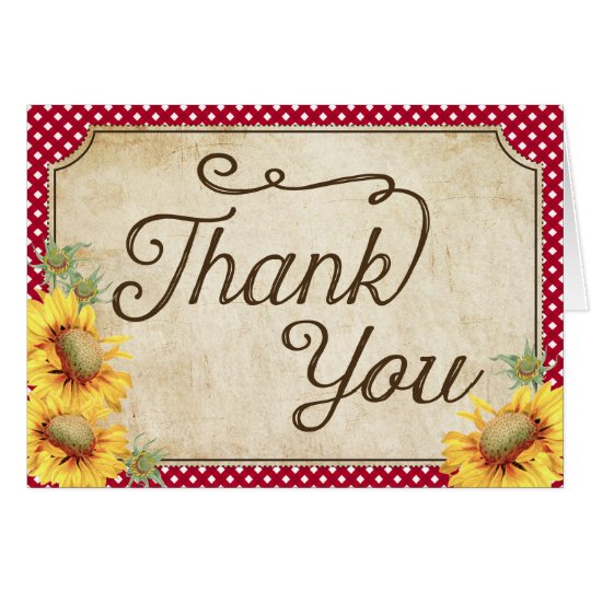 Country Sunflowers Gingham Check Rustic Thank You