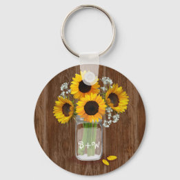 Country Sunflowers in Mason Jar Key Ring