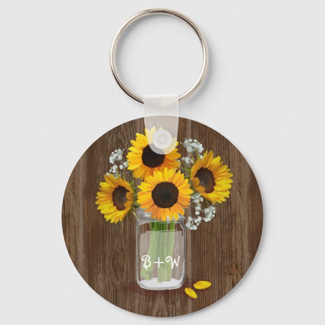 Country Sunflowers in Mason Jar Key Ring (Front)