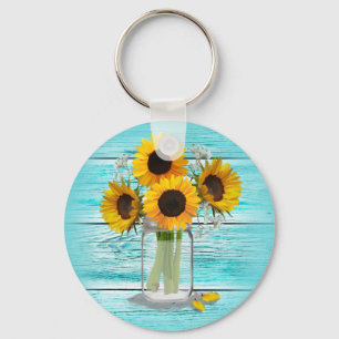 Country Sunflowers in Mason Jar Key Ring