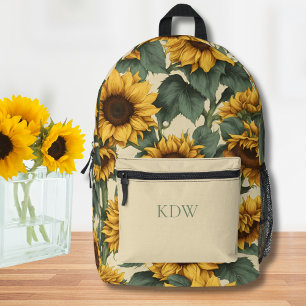 Country Sunflowers Monogram Printed Backpack