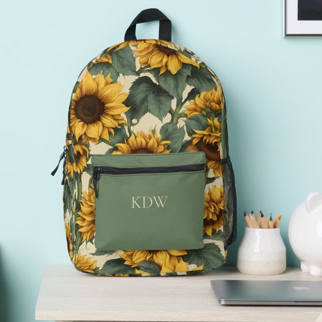 Country Sunflowers Monogram  Printed Backpack (Creator Uploaded)