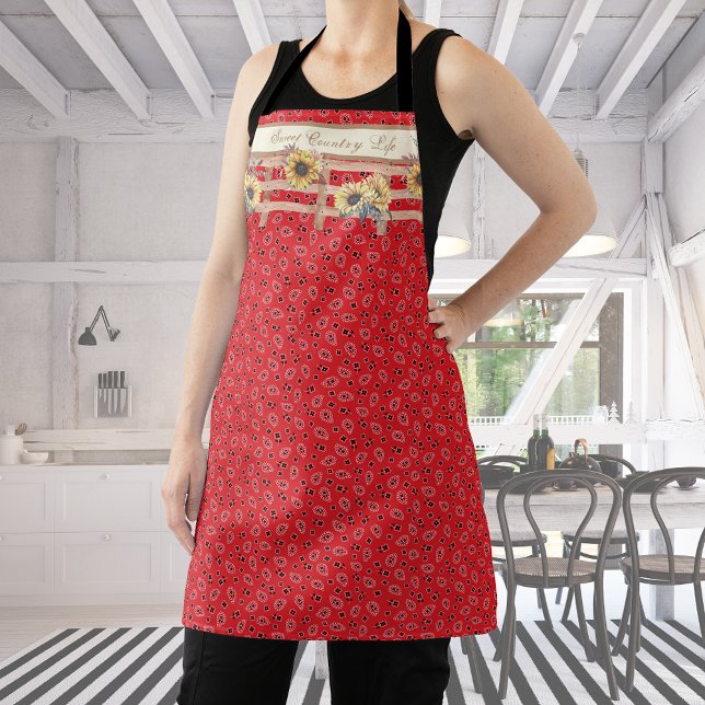 Country Sunflowers on Bandanna Print Custom  Apron (Creator Uploaded)