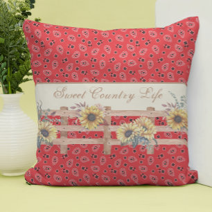 Country Sunflowers on Bandanna Print Custom  Cushion