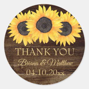 Country Sunflowers on Wood Wedding Favour Sticker