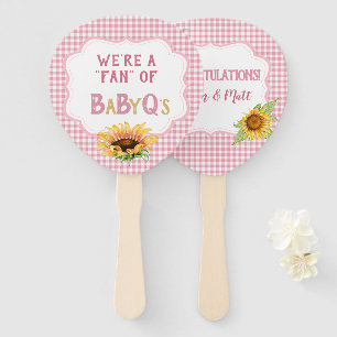 Country Sunflowers Pink Gingham Check BabyQ Hand Fan