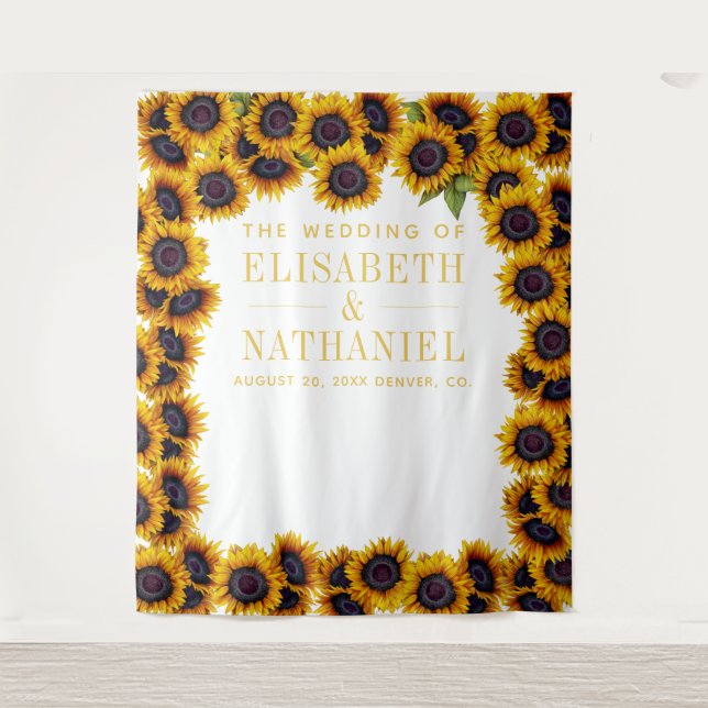 Country sunflowers wedding photo booth backdrop tapestry (Front)