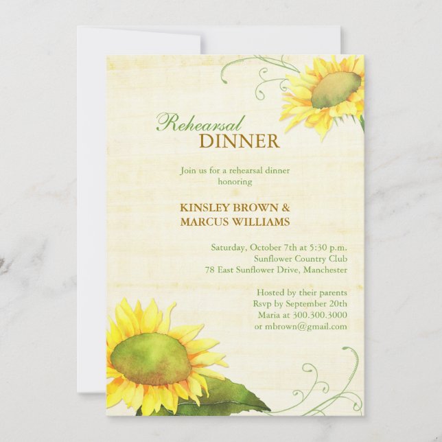 Country Sunflowers Wedding Rehearsal Dinner Invitation (Front)