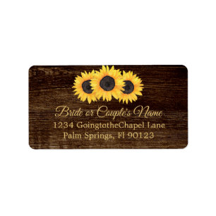 Country Sunflowers Wood Wedding RSVP Address Label