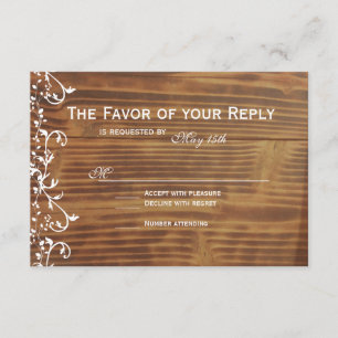 Country Swirl Rustic Wood Wedding RSVP Cards