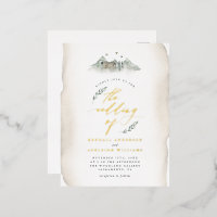 Country Tan Watercolor Leaves & Mountain Wedding