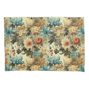 Country Teal Pumpkin Floral Vintage Pillowcase