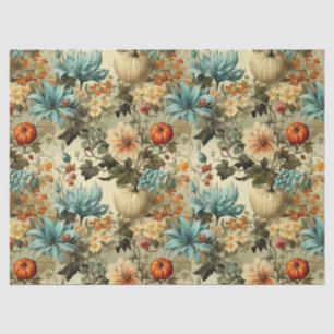 Country Teal Pumpkin Floral Vintage Tissue Paper