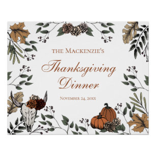 Country Thanksgiving Party Fall Harvest Bull Skull Poster